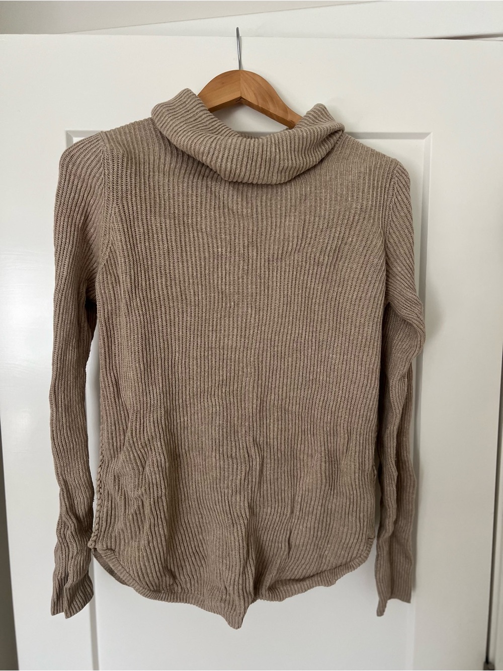 Lucky Brand Beige Ribbed Cowl Neck Sweater